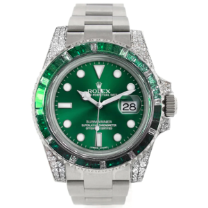 Custom Diamond Rolex Submariner Green Dial Mens Watch 116610LN 116610