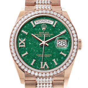 Day-Date 36 Green Aventurine Dial Diamond Bezel 18K Everose Gold Diamond President Watch 128345RBR