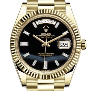 Day-Date 40 Onyx 10 Baguette Diamond Dial 18K Yellow Gold President Men's Watch 228238