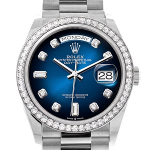 Day-Date 36 Blue ombr¡§| Diamond Dial Diamond Bezel White Gold President Watch 128349RBR