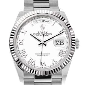 Day-Date 36 White Dial Fluted Bezel White gold President Watch 128239